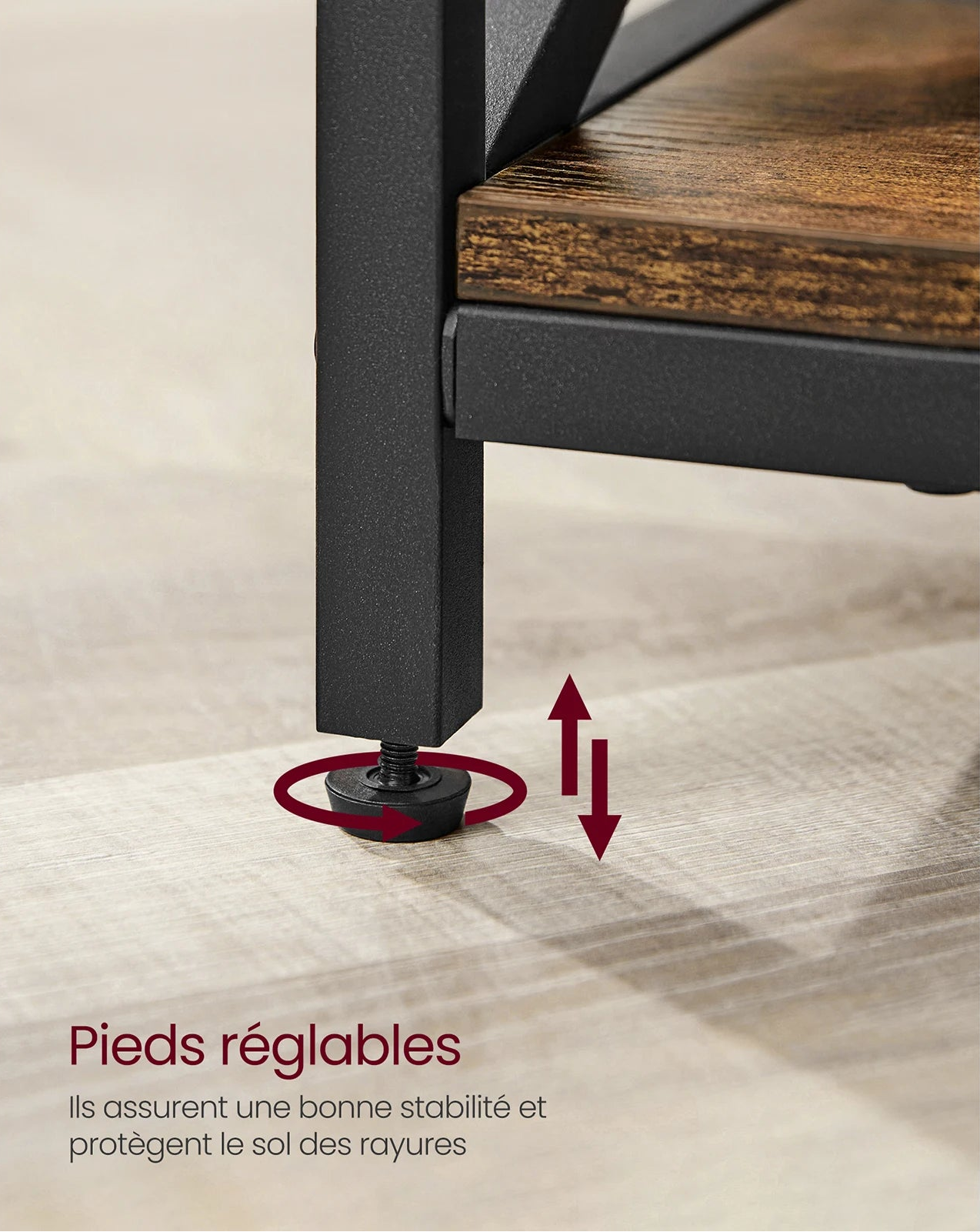Table basse relevable bois et métal avec rangement
