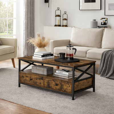 Table basse bois rectangulaire avec rangement style campagne