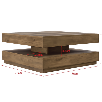 Table basse carrée avec plateau pivotant et plateau inférieur