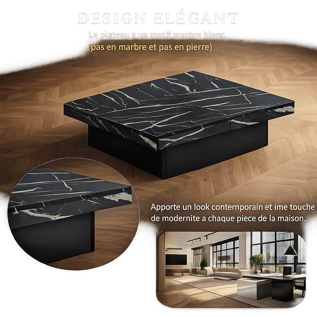 Table basse carrée avec tiroirs et plateau coulissant