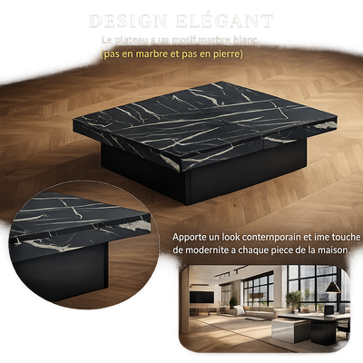 Table basse carrée avec tiroirs et plateau coulissant