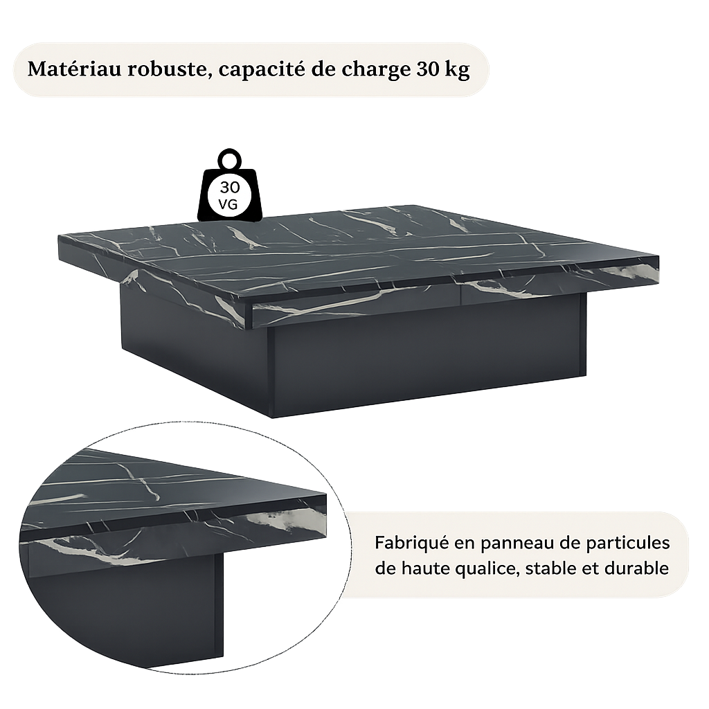 Table basse carrée avec tiroirs et plateau coulissant
