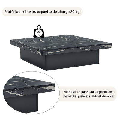 Table basse carrée avec tiroirs et plateau coulissant
