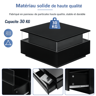 Table basse carrée avec vitrine et LED