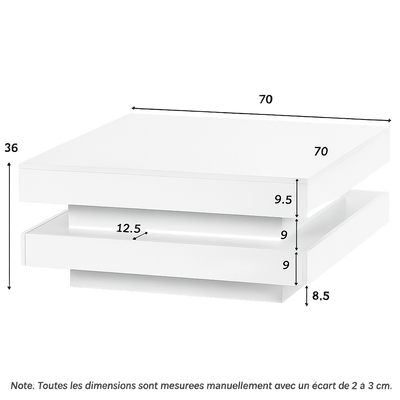 Table basse carrée blanche avec LED et plateau pivotant