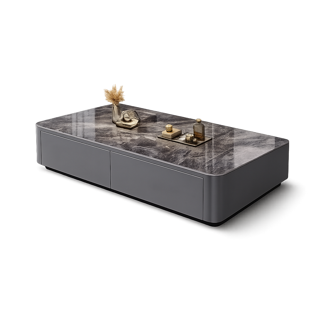Table basse design effet marbre avec rangements