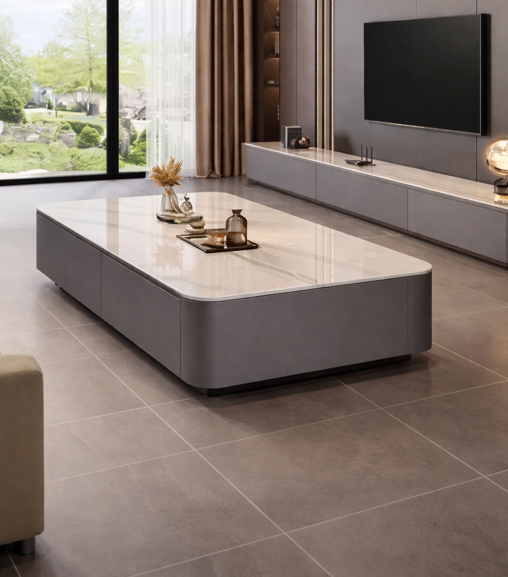 Table basse design effet marbre avec rangements