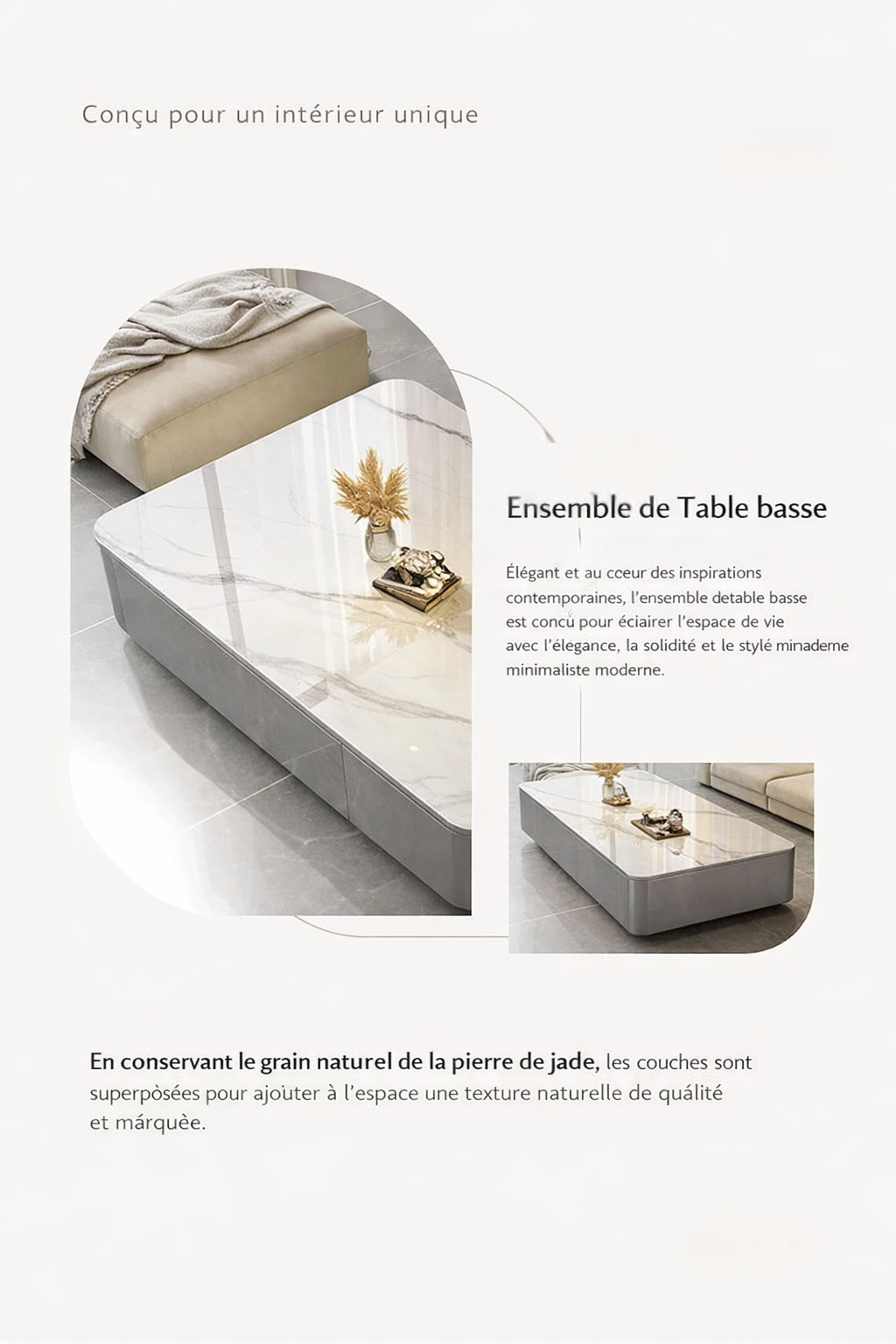 Table basse design effet marbre avec rangements