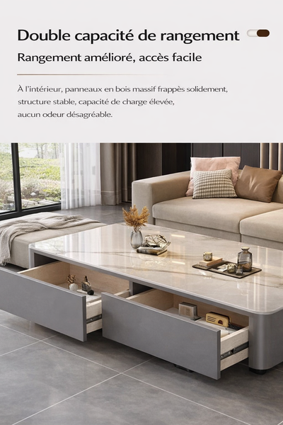 Table basse design effet marbre avec rangements