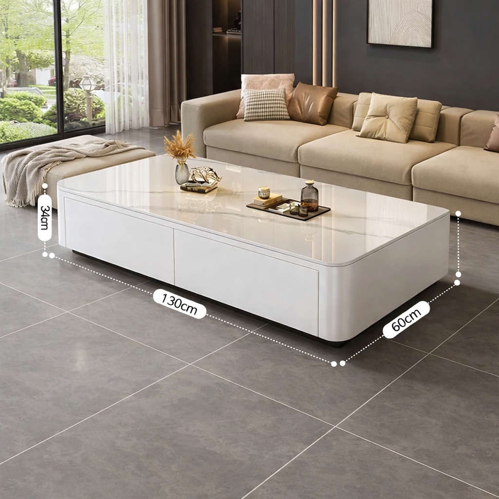 Table basse design effet marbre avec rangements