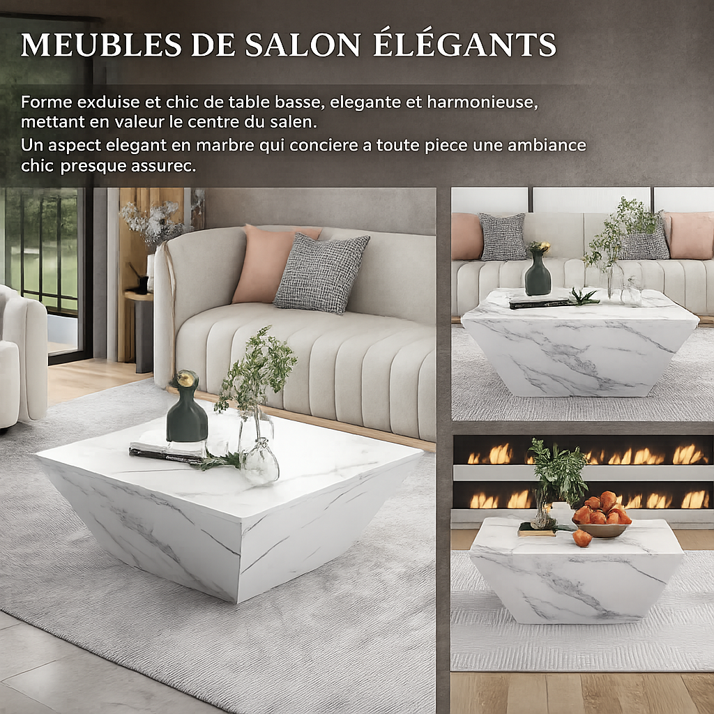 Table basse effet marbre blanche avec tiroirs