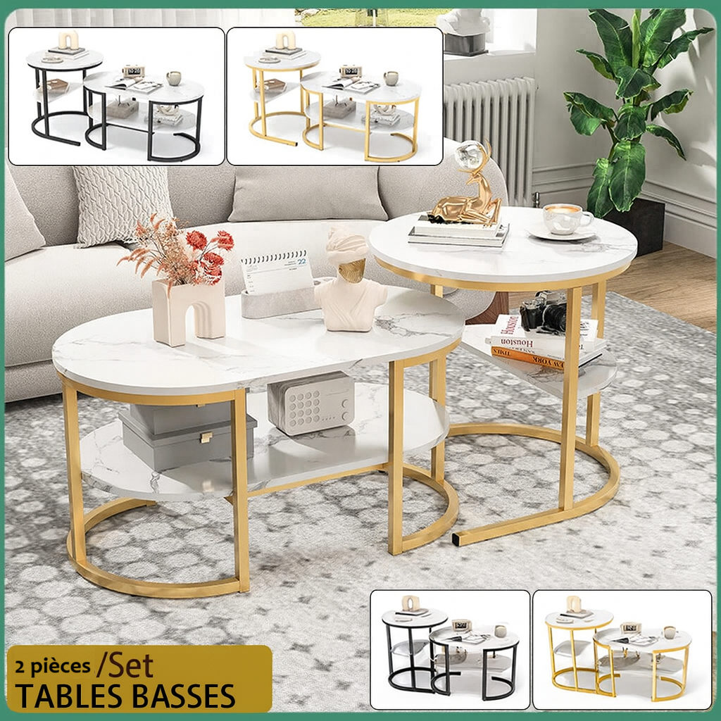 Table basse gigogne marbre avec structure en métal design