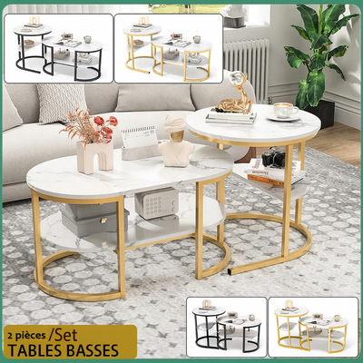 Table basse gigogne marbre avec structure en métal design