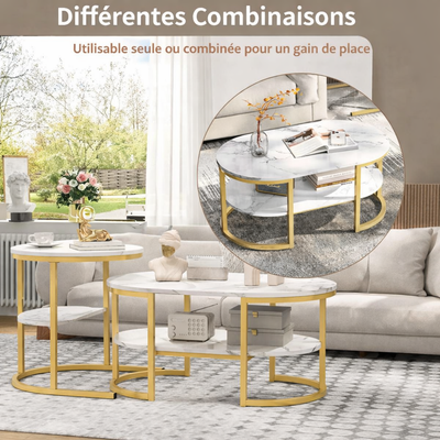 Table basse gigogne marbre avec structure en métal design