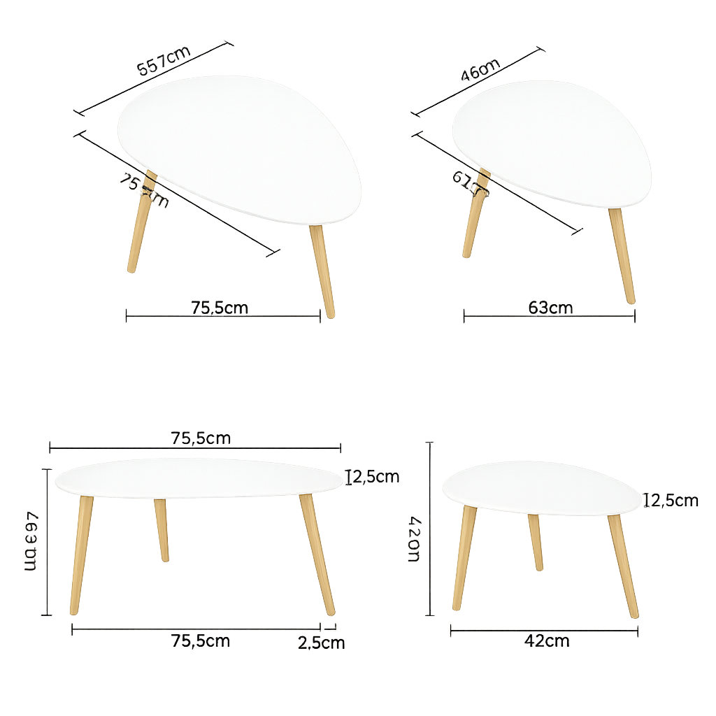 Table basse gigogne ovale blanche et bois scandinave