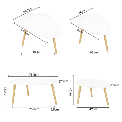 Table basse gigogne ovale blanche et bois scandinave