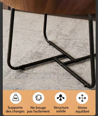 Table basse gigogne ronde en bois de noyer