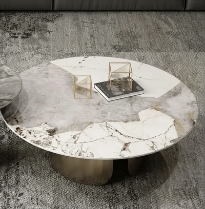 Table basse gigogne ronde en marbre et métal style nordique