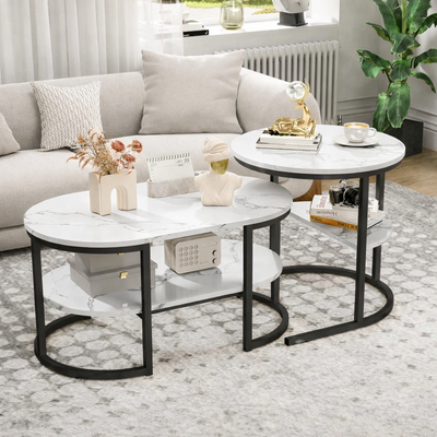 Table basse gigogne ronde et ovale avec rangement