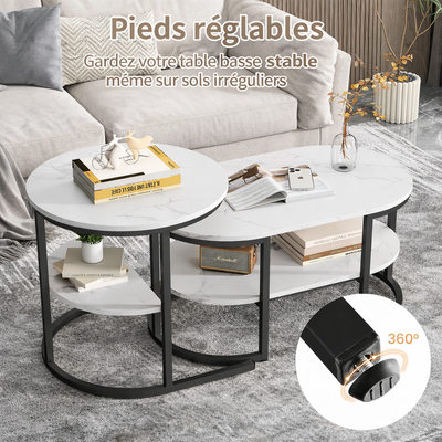Table basse gigogne ronde et ovale avec rangement