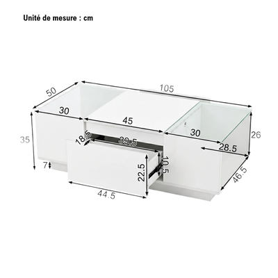 Table basse moderne en verre avec LED et rangements