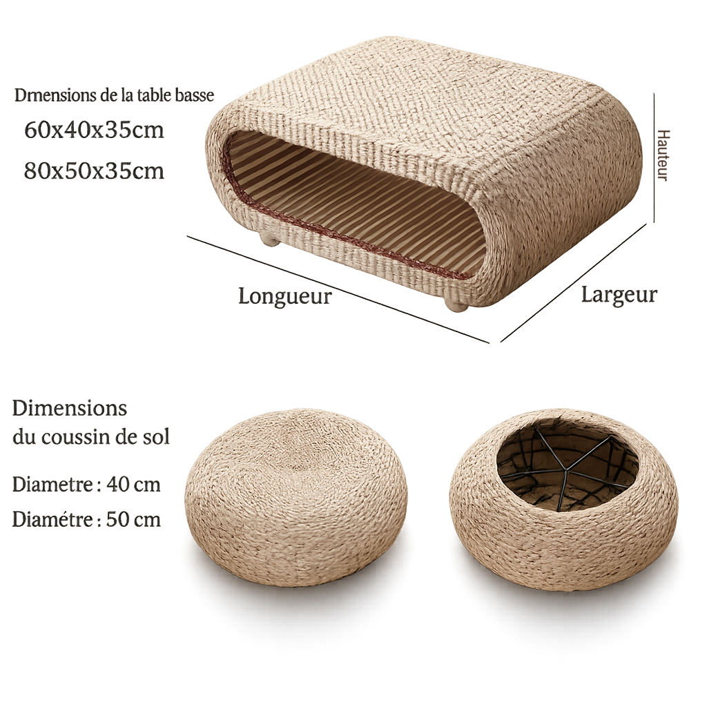 Table basse ovale en rotin naturel pour salon et espace détente