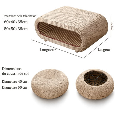 Table basse ovale en rotin naturel pour salon et espace détente