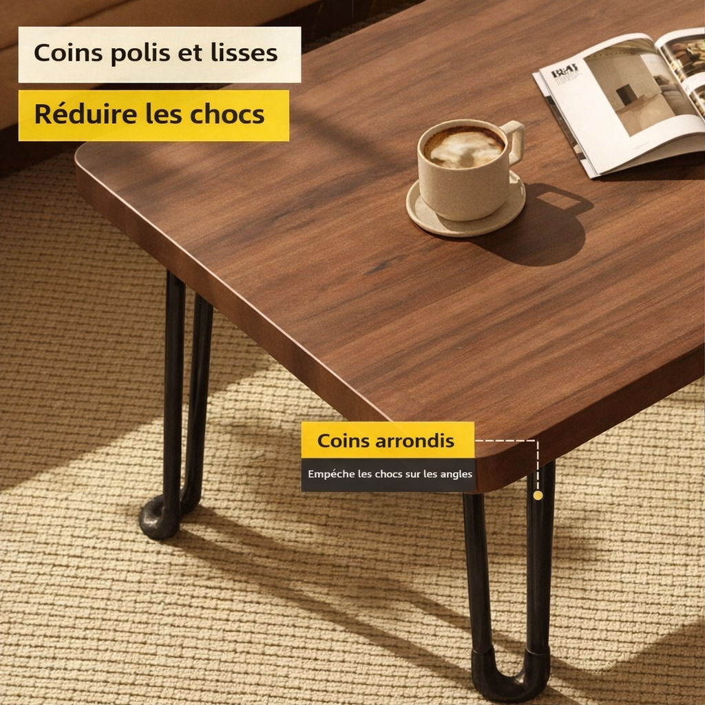 Table basse pliante rectangulaire en bois pour petit espace