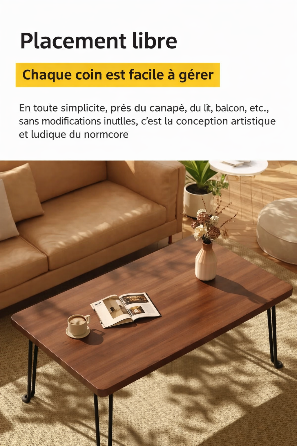 Table basse pliante rectangulaire en bois pour petit espace