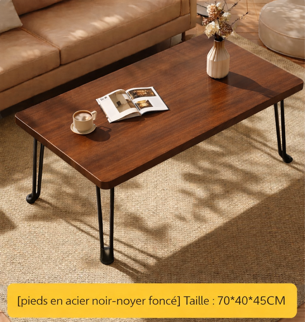 Table basse pliante rectangulaire en bois pour petit espace