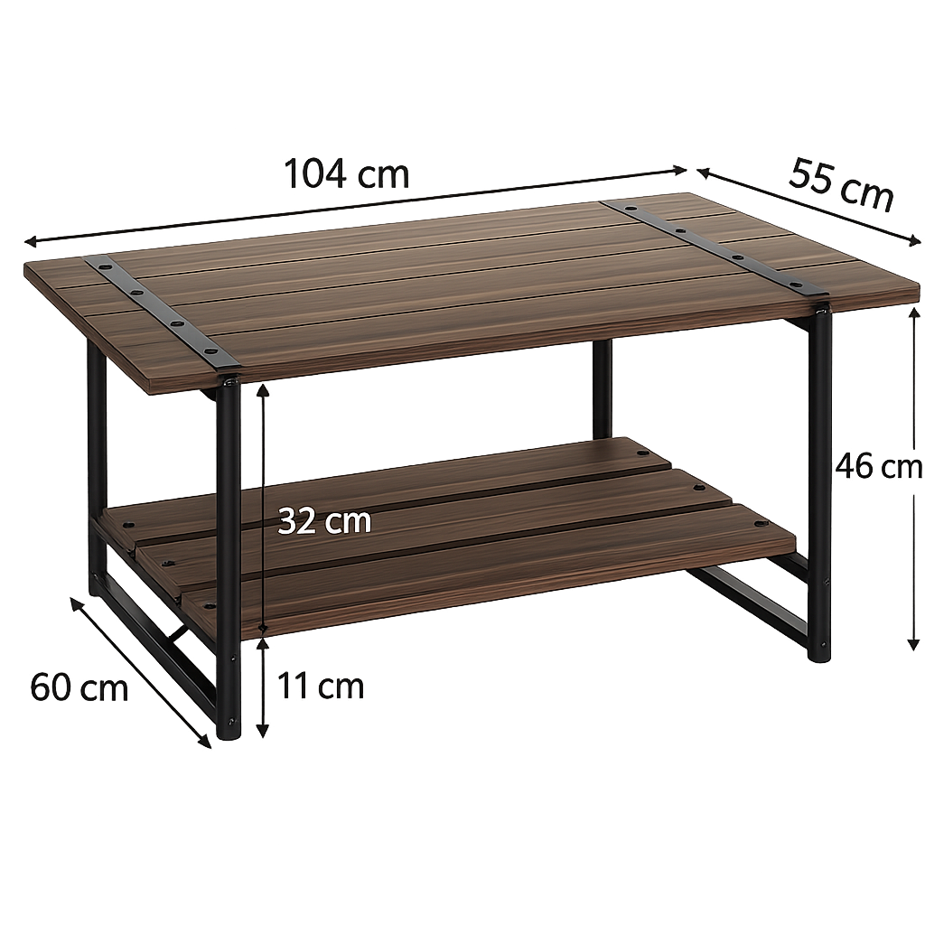 Table basse rectangulaire au style industriel noyer