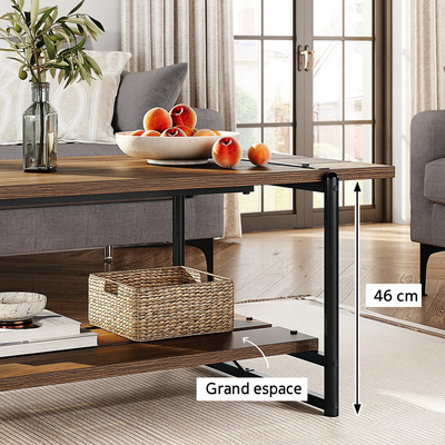 Table basse rectangulaire au style industriel noyer