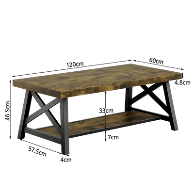 Table basse rectangulaire en bois et métal vintage avec rangement