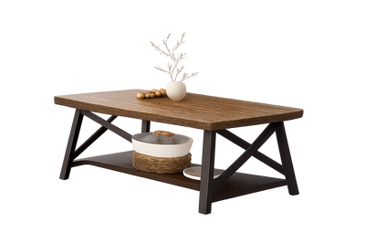 Table basse rectangulaire en bois et métal vintage avec rangement