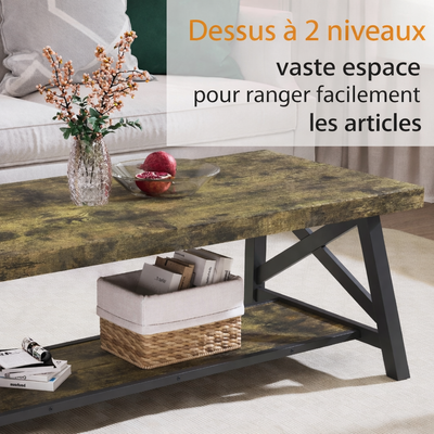 Table basse rectangulaire en bois et métal vintage avec rangement