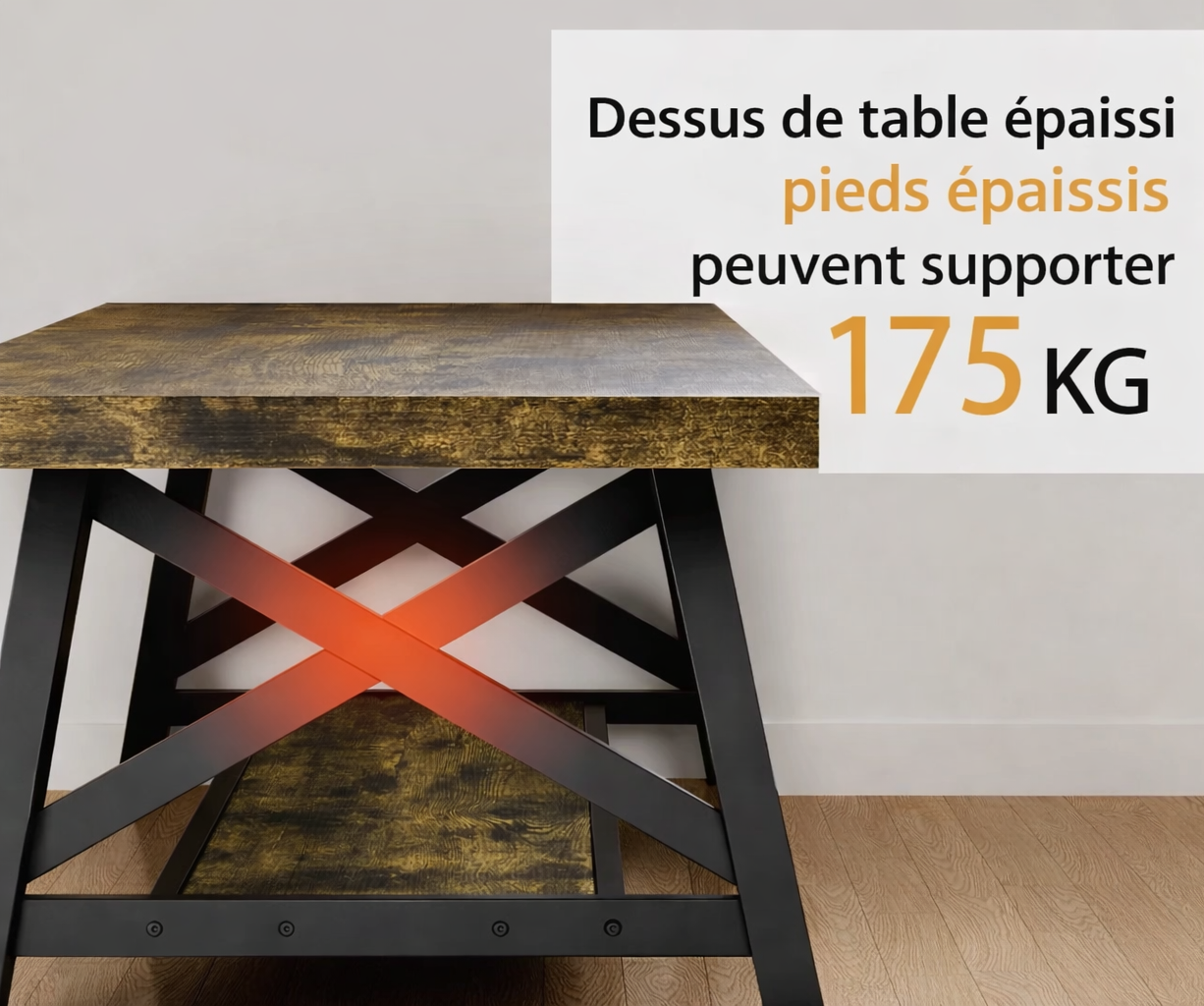 Table basse rectangulaire en bois et métal vintage avec rangement