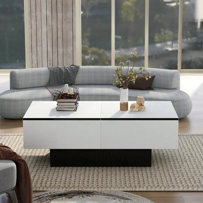 Table basse rectangulaire extensible avec rangements noire et blanche