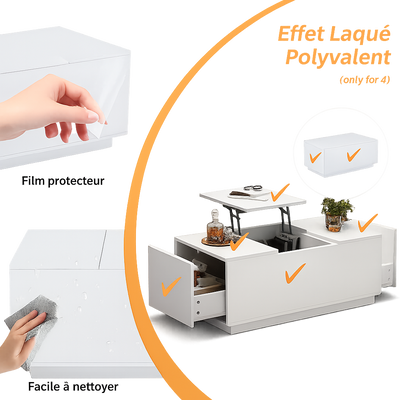 Table basse relevable avec LED et plateau ajustable