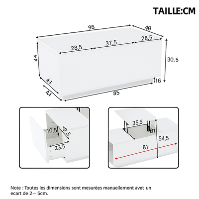 Table basse relevable avec LED et plateau ajustable