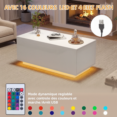 Table basse relevable avec LED et plateau ajustable