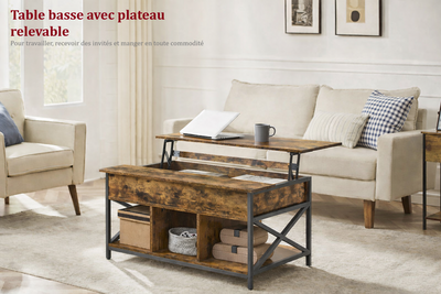 Table basse relevable bois et métal avec rangement