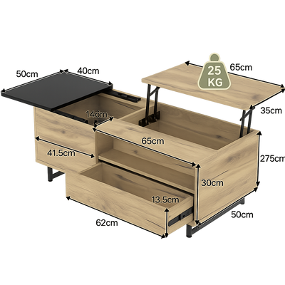 Table basse relevable en bois et métal avec LED