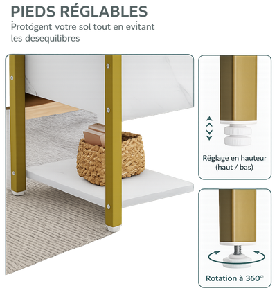 Table basse relevable extensible effet marbre blanche