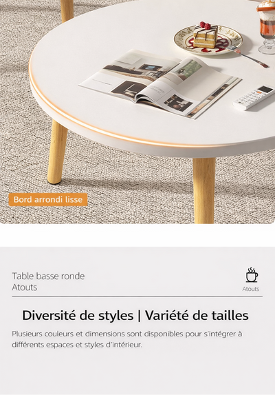 Table basse ronde en bois minimaliste