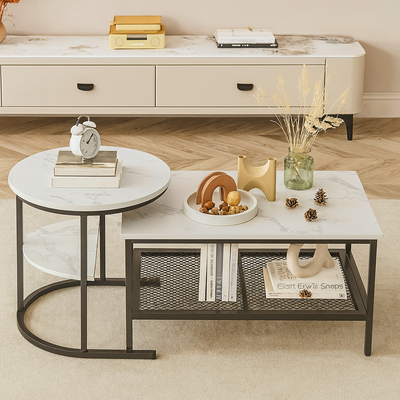 Tables basses gigognes effet marbre avec rangement