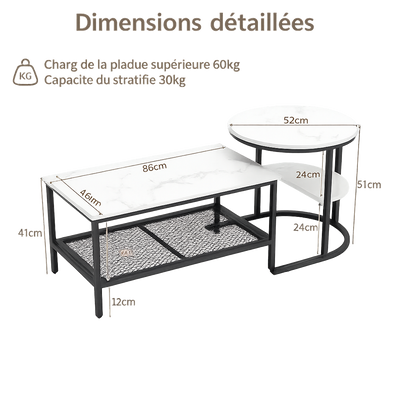 Tables basses gigognes effet marbre avec rangement