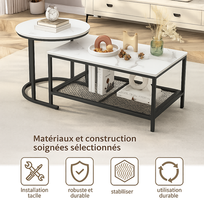 Tables basses gigognes effet marbre avec rangement