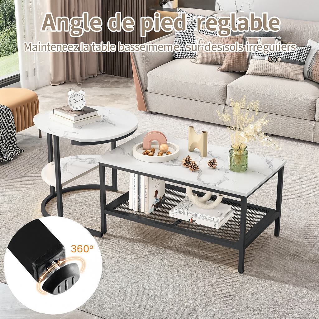Tables basses gigognes effet marbre avec rangement