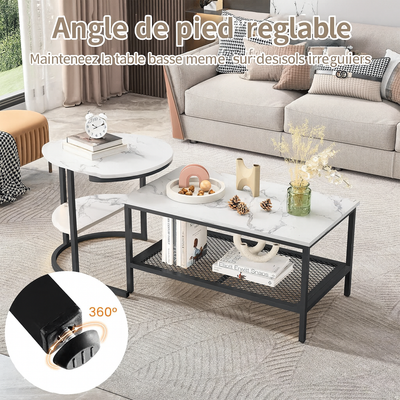 Tables basses gigognes effet marbre avec rangement