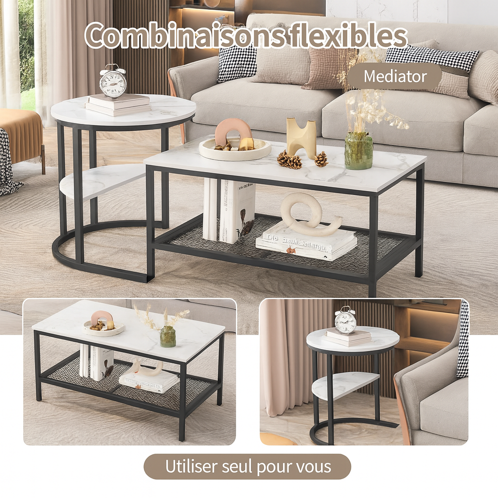 Tables basses gigognes effet marbre avec rangement